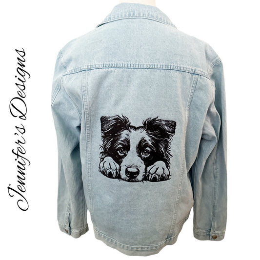 Border Collie Embroidered Denim Jacket