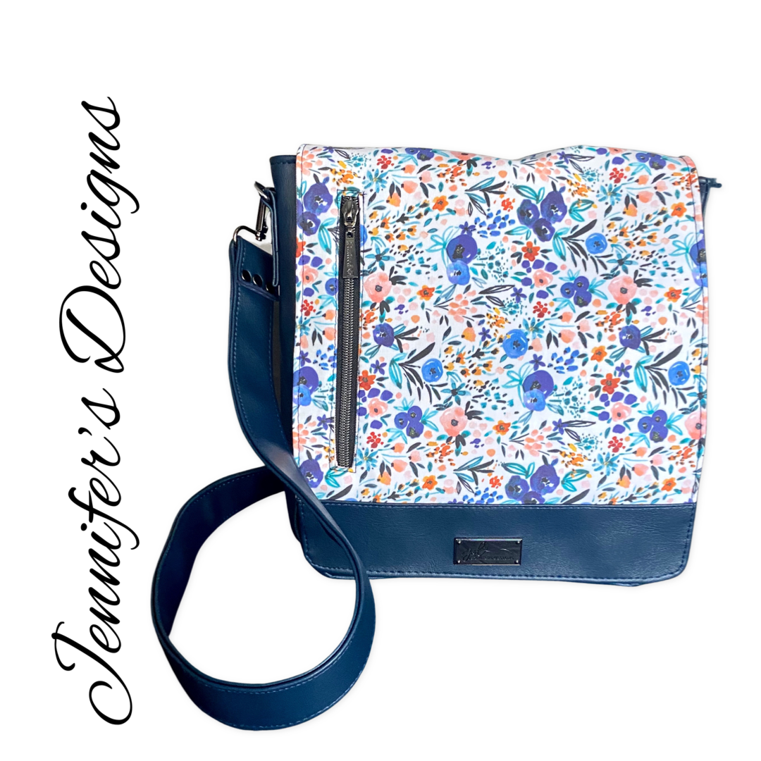 Blue Floral “Abby” Messenger Bag