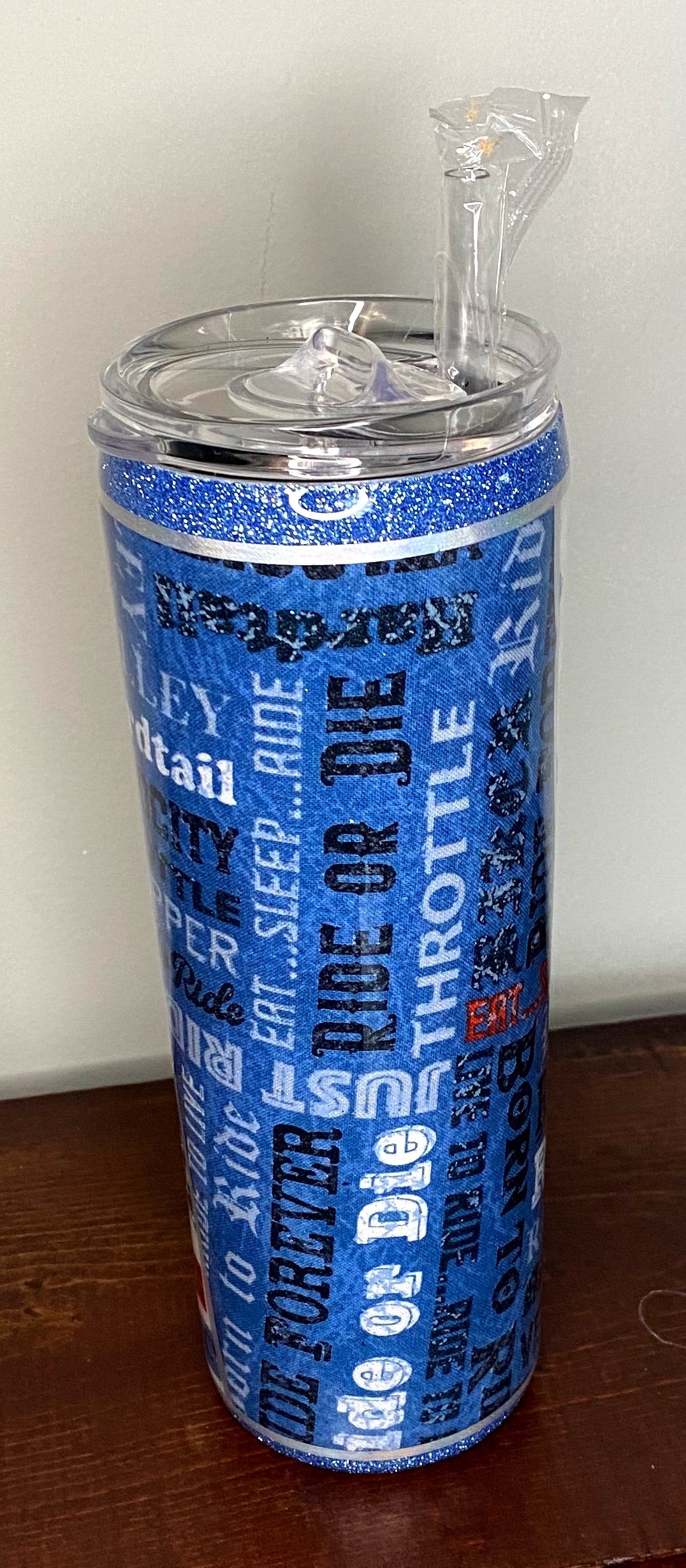 Blue/White Motorcycle Tumbler