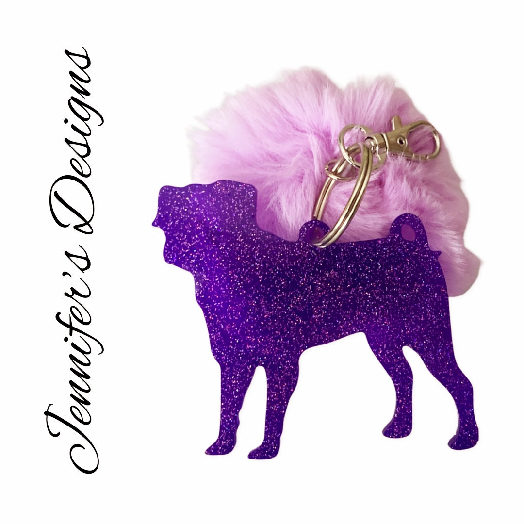 Pug Keychain Purple