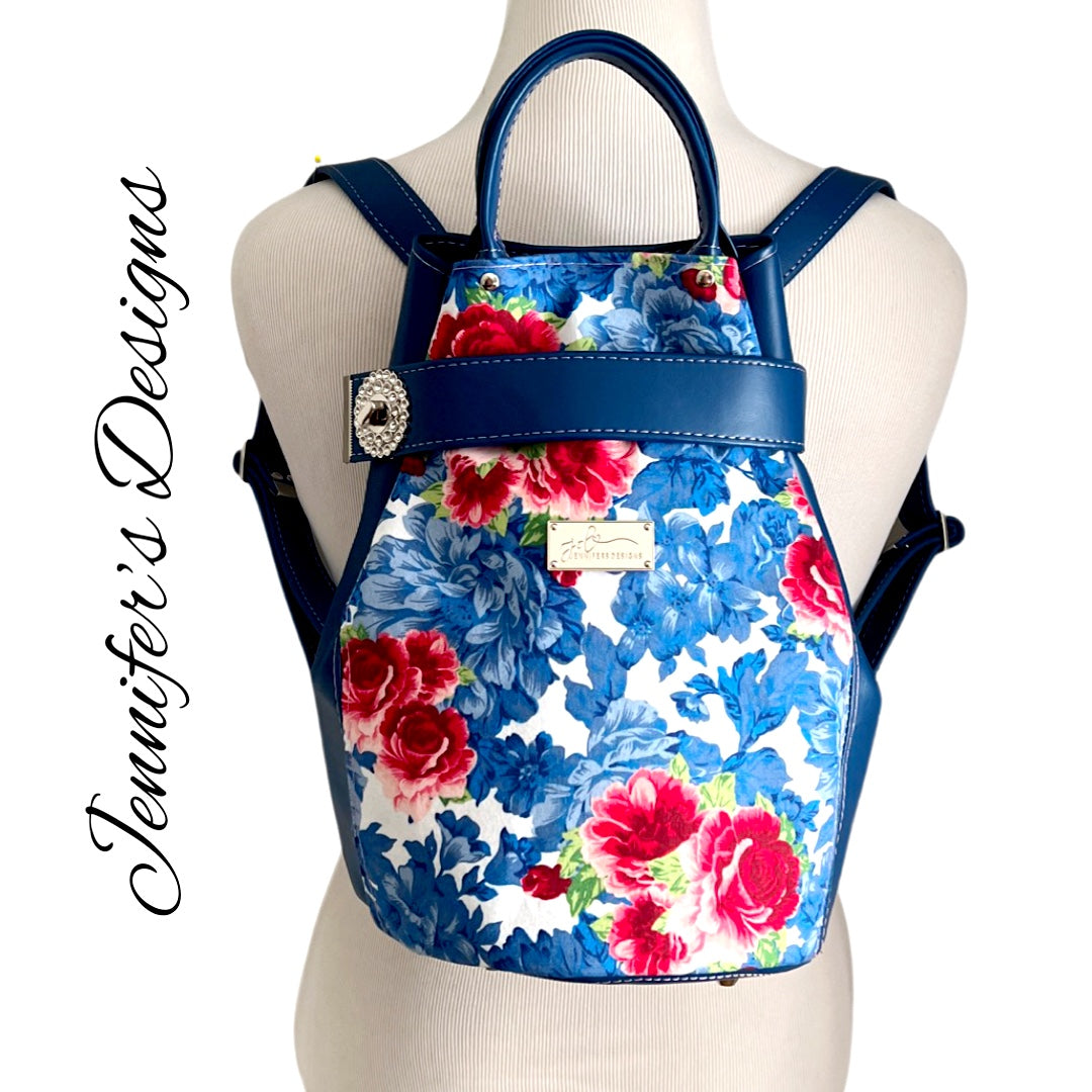 Blue Floral “Arianne” Bucket Backpack