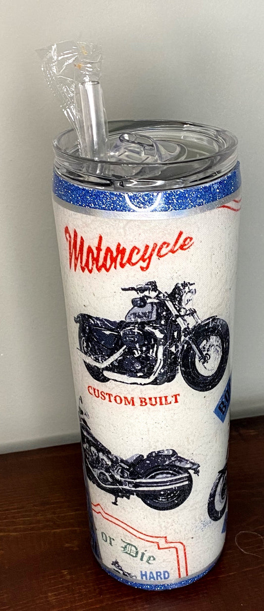 Blue/White Motorcycle Tumbler