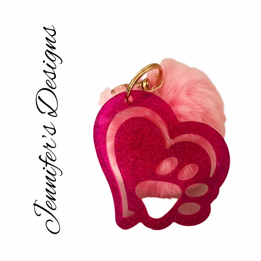 Paw Heart Keychain Pink/Pink