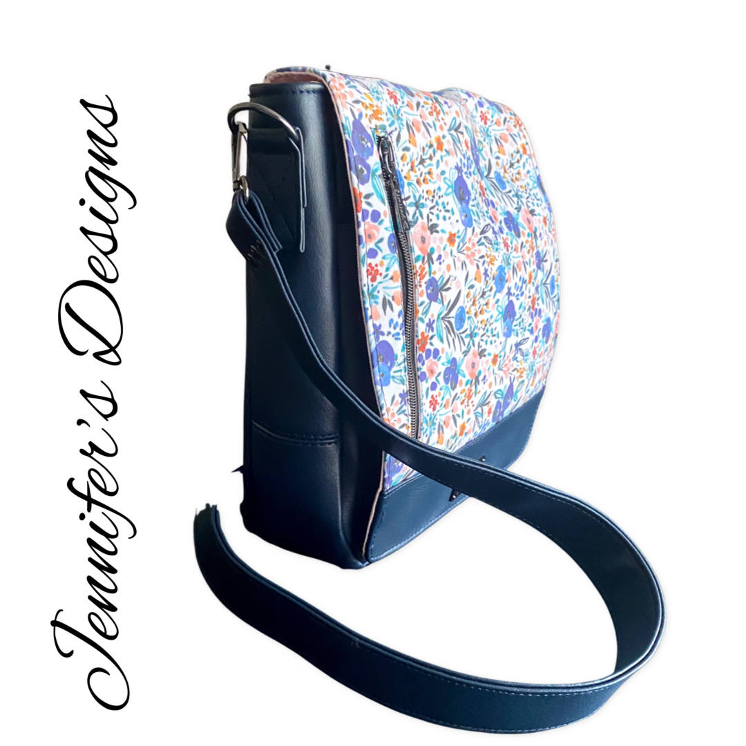 Blue Floral “Abby” Messenger Bag