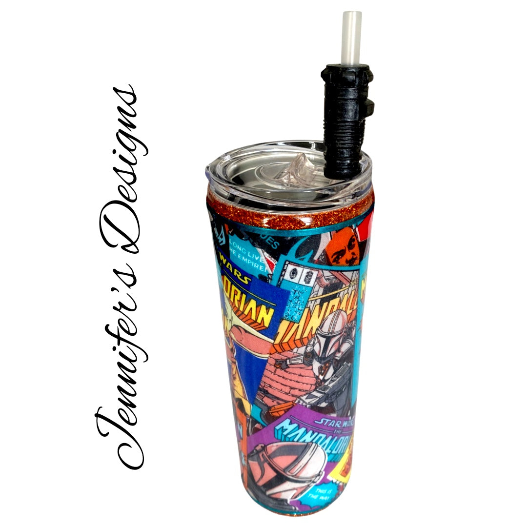 Mandolorian Tumbler w/ Lightsaber Straw Topper