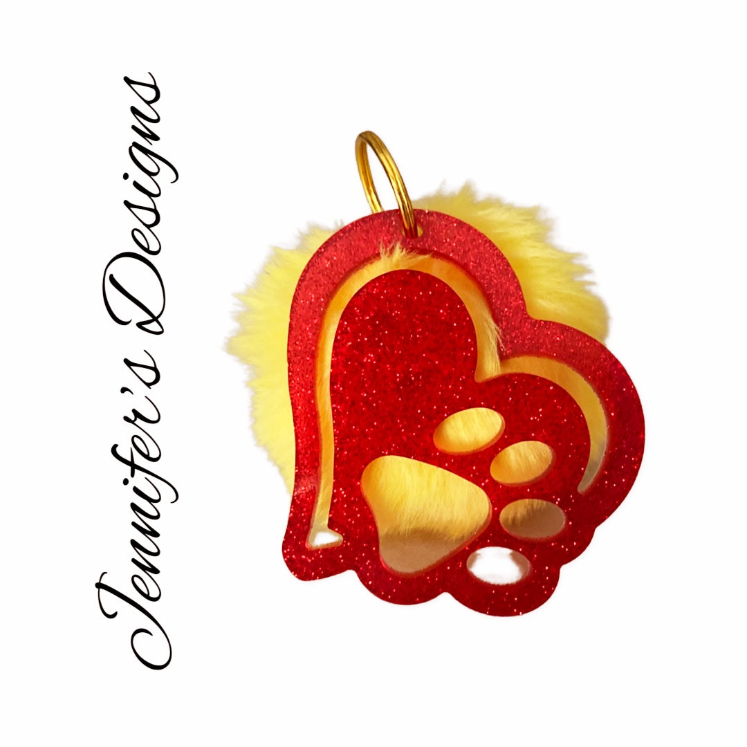 Paw Heart Keychain Red/Yellow