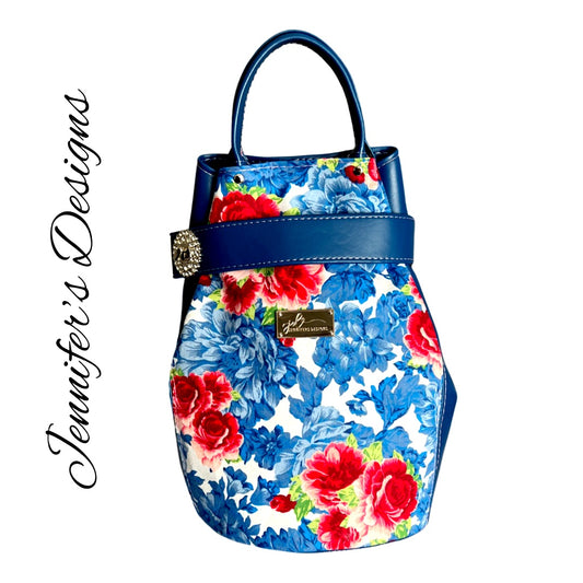 Blue Floral “Arianne” Bucket Backpack