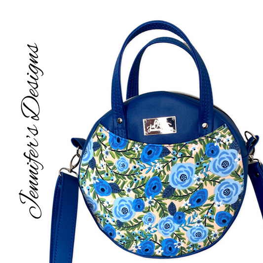 Blue Floral "Magdalena" Circle Bag