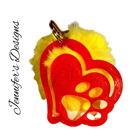 Paw Heart Keychain Red